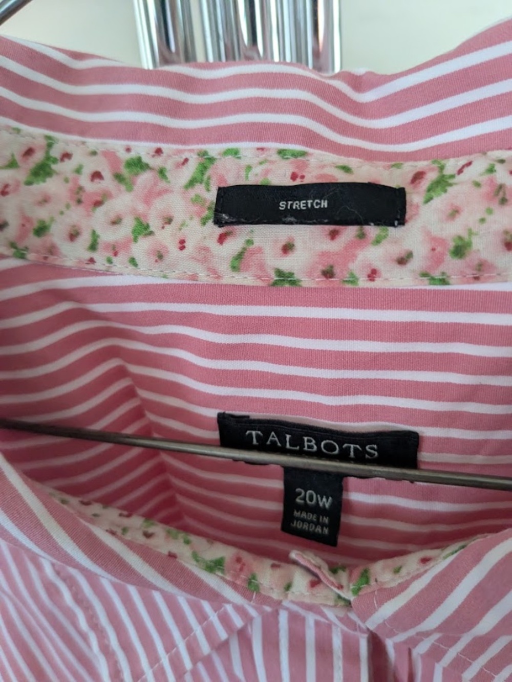 Talbots Women's Plus Soft Red and White Vertical Stripe Button Front Blouse, 20w - Picture 2 of 6